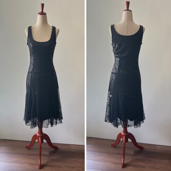 Vintage Y2k Q.U.E. Sequin Black Sleevless Party Dress Size 6 - Picture 1 of 7